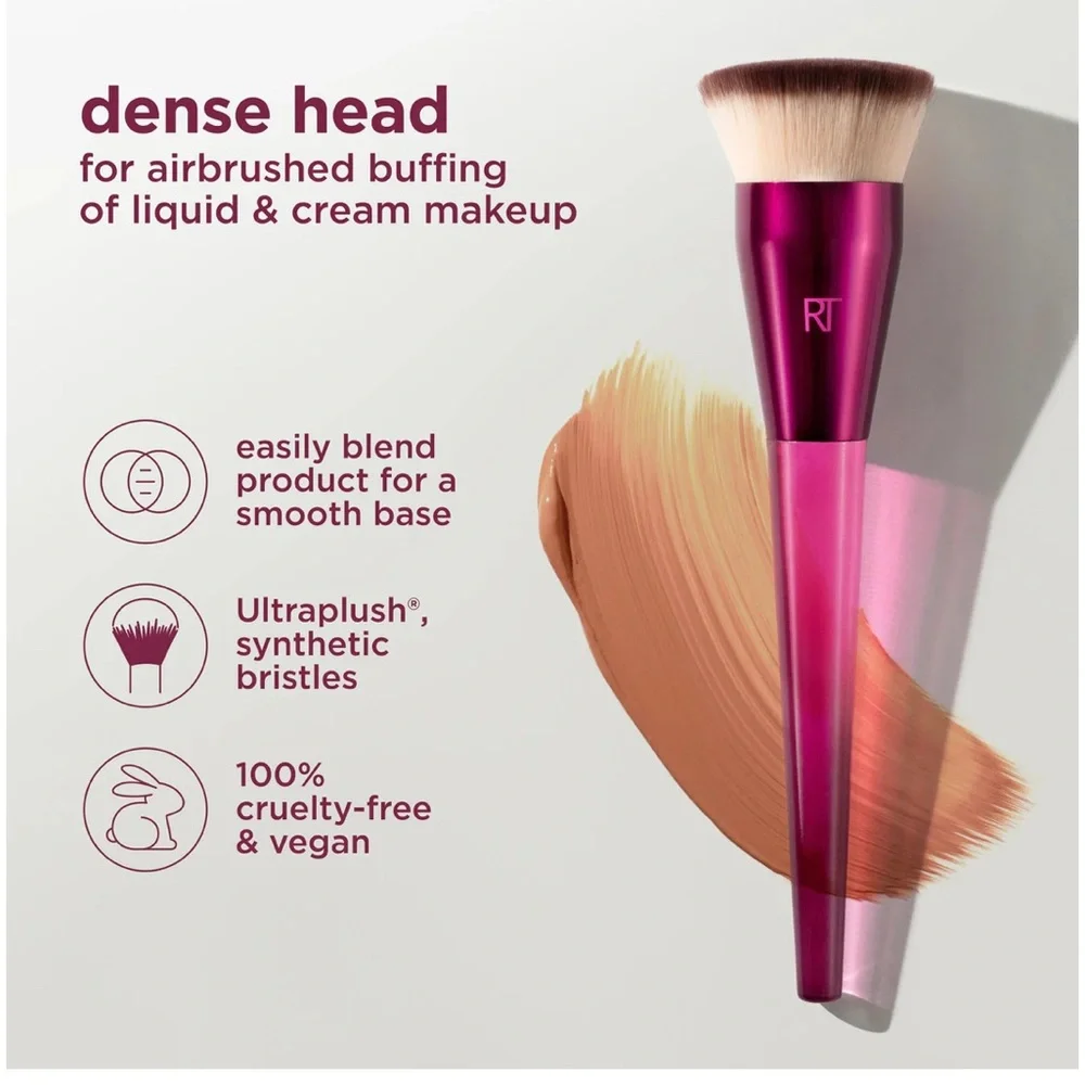Real Techniques Berry Kiss Top It Off Base Makeup Brush Limited Edition - NIB